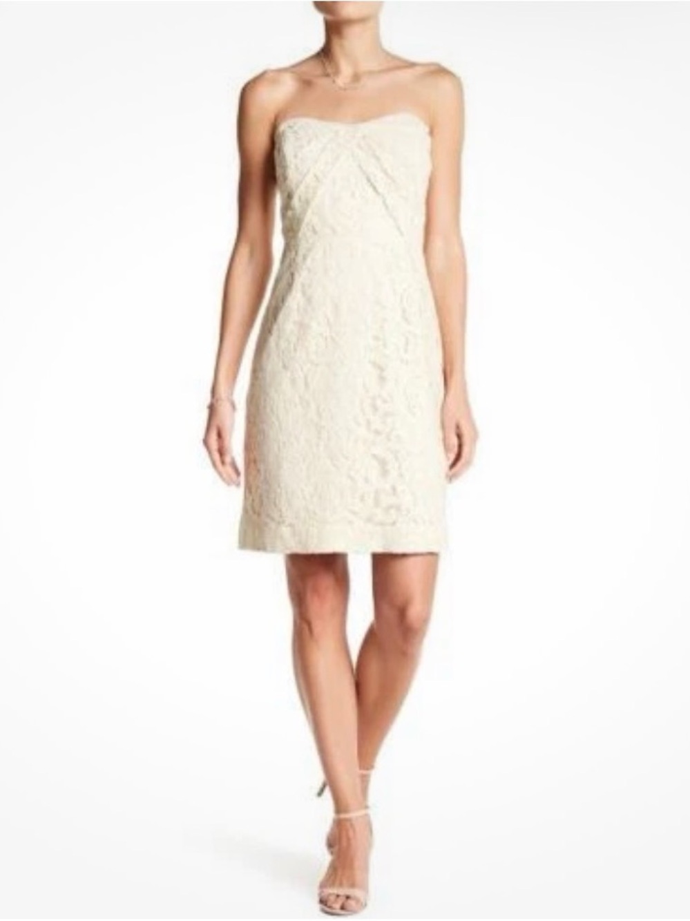 J. Crew Strapless Lace Midi Dress in Ivory